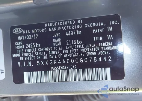 2012 Kia Optima Sx from USA, damaged, VIN 5XXGR4A60CG078442